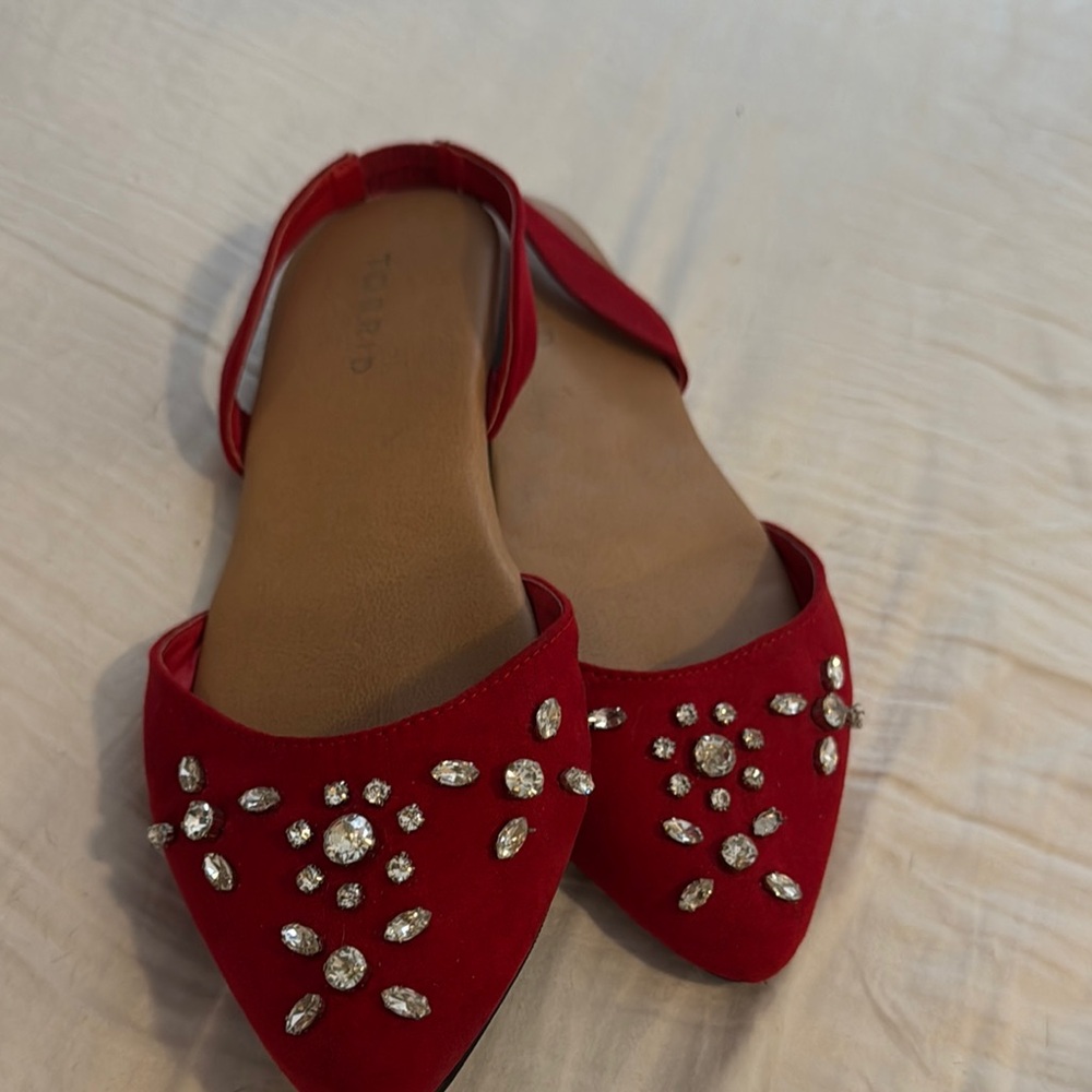 Torrid Red Embellished Flats with Studded Design